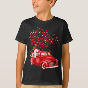 Bichon Frise Riding Red Truck Valentine Butterfly  T-Shirt