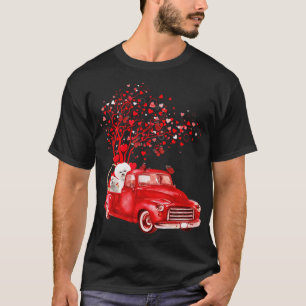 Bichon Frise Riding Red Truck Valentine Butterfly  T-Shirt