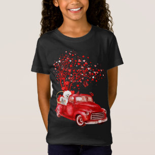 Bichon Frise Riding Red Truck Valentine Butterfly  T-Shirt
