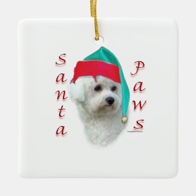 Bichon Frise Santa Paws Ceramic Ornament (Front)