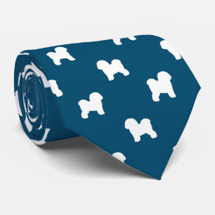Bichon Frise Silhouettes Pattern Blue and White Tie