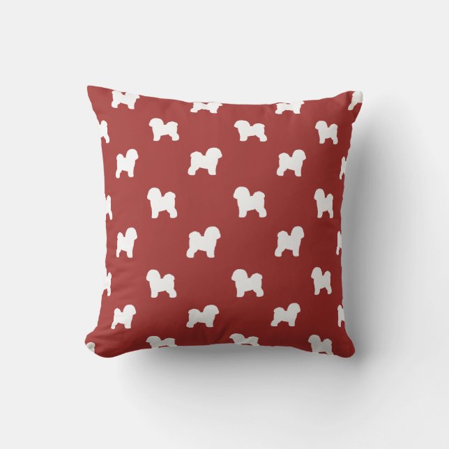 Bichon Frise Silhouettes Pattern Red Cushion (Front)