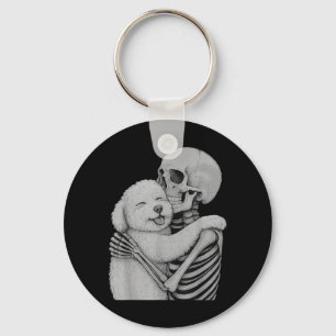 Bichon Frise Skeleton Hug Halloween Dog Lover Key Ring