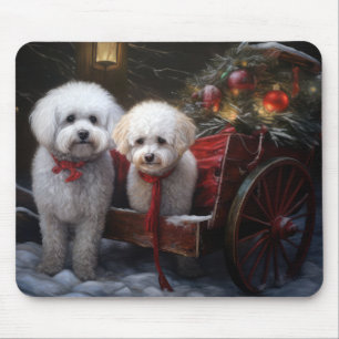 Bichon Frise Snowy Sleigh Christmas Decor Mouse Pad