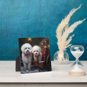 Bichon Frise Snowy Sleigh Christmas Decor Plaque