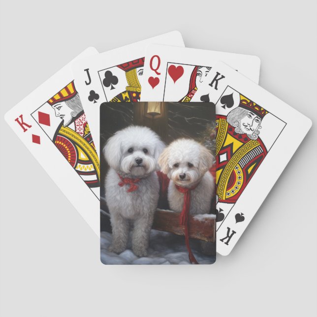 Bichon Frise Snowy Sleigh Christmas Decor Playing Cards (Back)