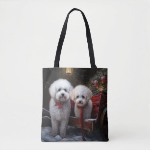 Bichon Frise Snowy Sleigh Christmas Decor Tote Bag