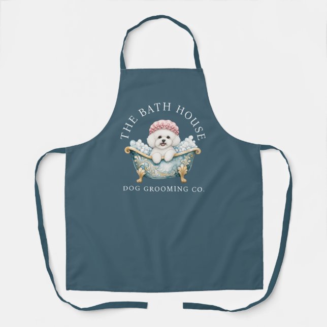 Bichon Frise Teal Dog Grooming Apron | Deluxe (Front)