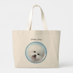 Bichon Frise Tenerife Painting White Cute Dog Art Large Tote Bag