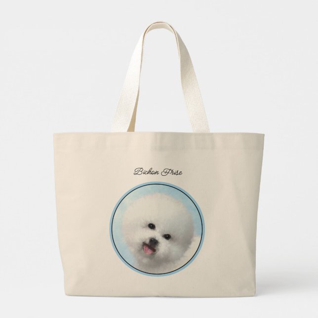 Bichon Frise Tenerife Painting White Cute Dog Art Large Tote Bag (Back)