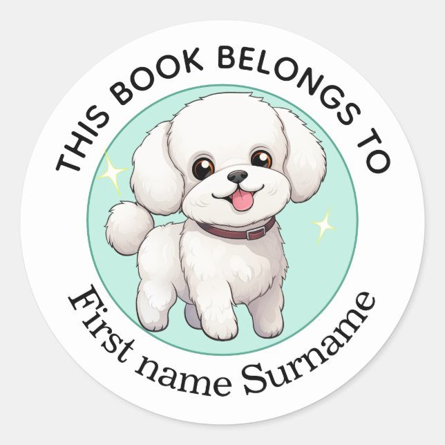 Bichon Frise This Book Belongs To Custom Classic Round Sticker (Front)