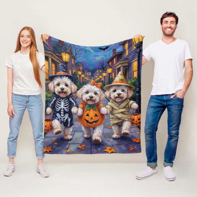 Bichon Frise Trick-or-Treating Halloween Costumes Fleece Blanket (In Situ)