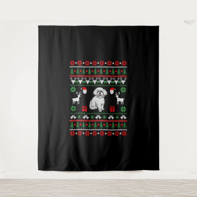 Bichon Frise Ugly Christmas Sweater Tapestry (Front)