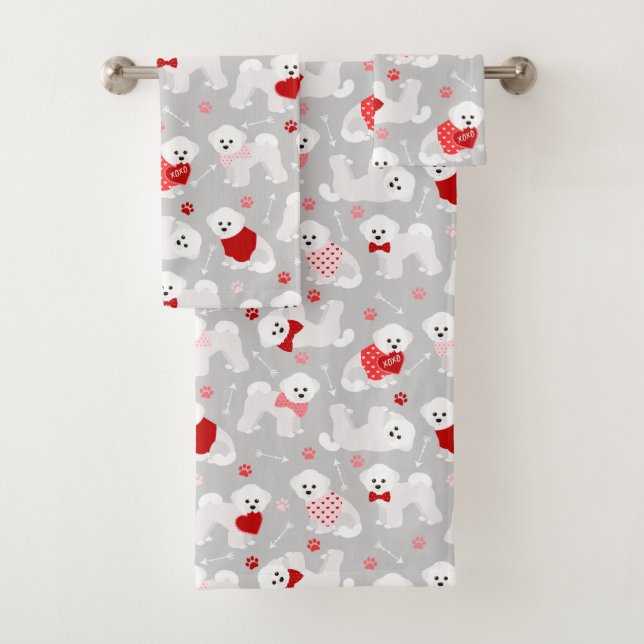 Bichon Frise Valentine Pattern Bath Towel Set (Insitu)