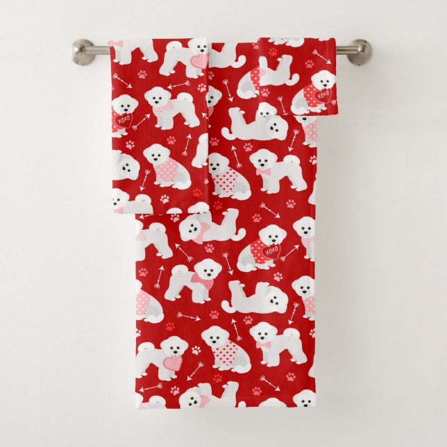 Bichon Frise Valentine Pattern Bath Towel Set (Insitu)