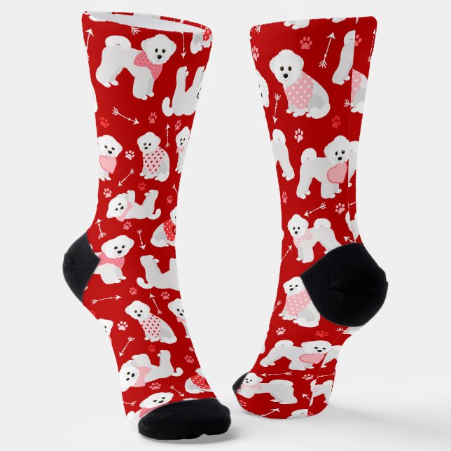 Bichon Frise Valentine Pattern Socks (Angled)