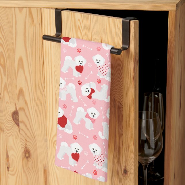 Bichon Frise Valentine Pattern Tea Towel (Thirds Fold)