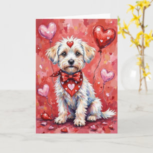 Bichon Frise Valentine’s Day Dog with Hearts Red Card