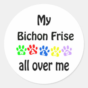 Bichon Frise Walks Design Classic Round Sticker