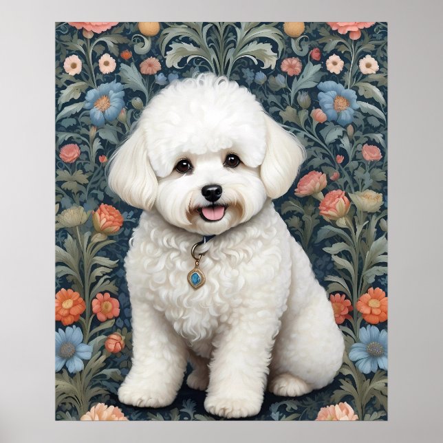 Bichon Frisé William Morris Inspired Floral Poster (Front)