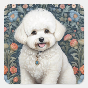 Bichon Frisé William Morris Inspired Floral Square Sticker