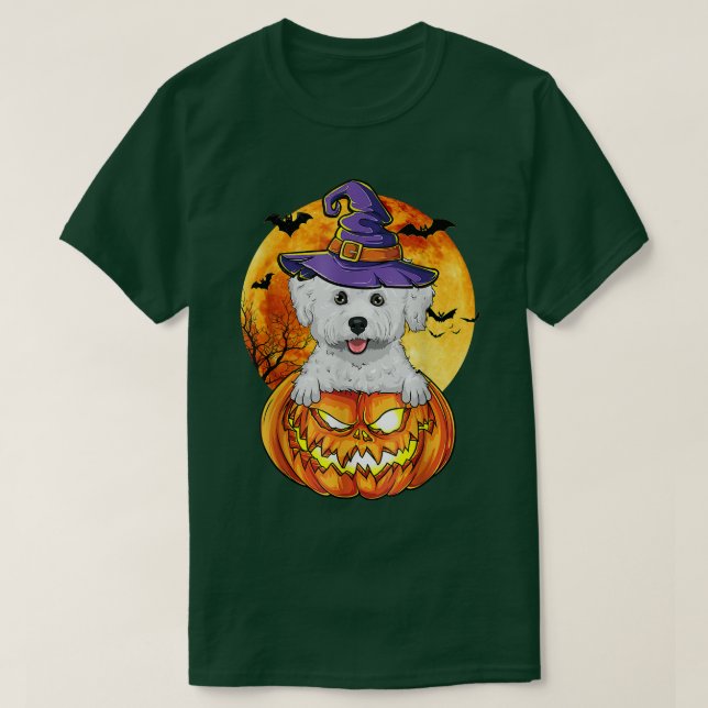 Bichon Frise Witch Pumpkin Halloween Dog Lover Fun T-Shirt (Design Front)