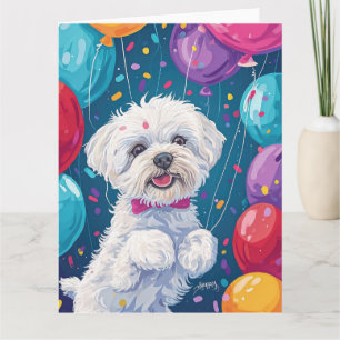 Bichon Frise with Balloons Card