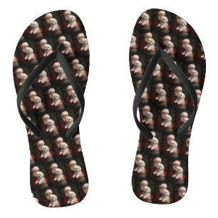 Bichon Frise with Santa Claus Festive Christmas  Jandals