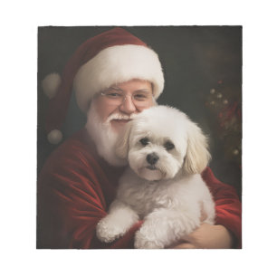 Bichon Frise with Santa Claus Festive Christmas  Notepad
