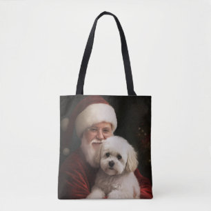 Bichon Frise with Santa Claus Festive Christmas Tote Bag
