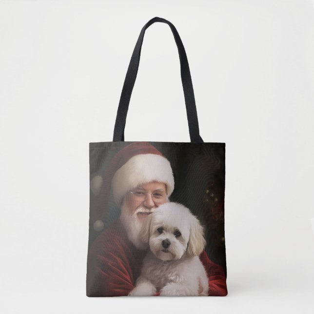 Bichon Frise with Santa Claus Festive Christmas  Tote Bag (Front)