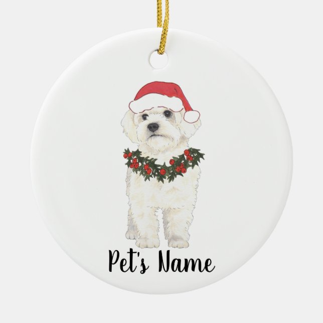 Bichon Havanese Maltese Ceramic Christmas Tree Decoration (Front)