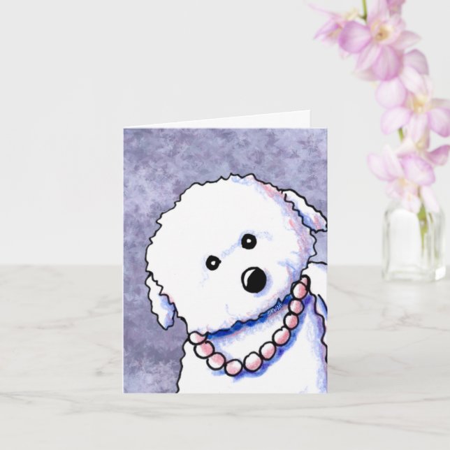 Bichon In Pearls Greeting Card (Orchid)