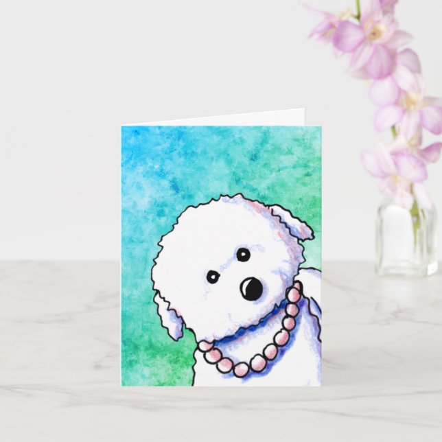 Bichon In Pearls Note Card (Orchid)