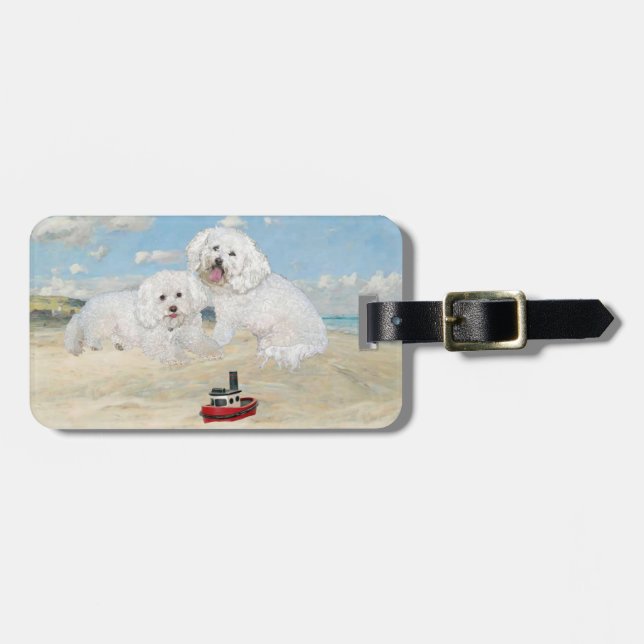 Bichons at the Beach Luggage Tag (Front Horizontal)