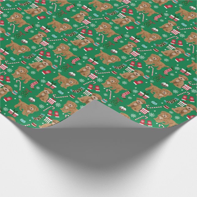 Bichpoo dog christmas poochon wrapping paper (Corner)