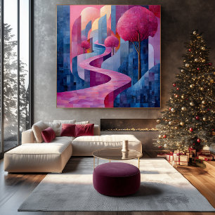 Bichromatic Pink and Blue Abstract Landscape Canvas Print