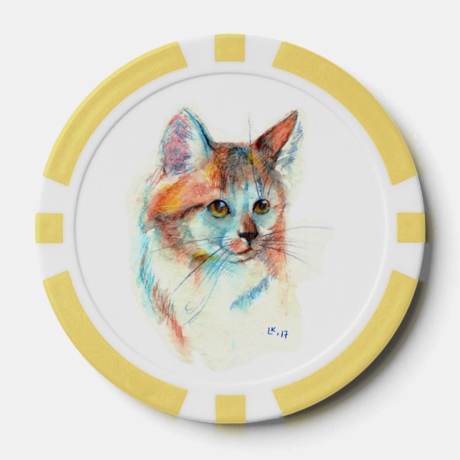 Bicolor cat portrait poker chips (Front)