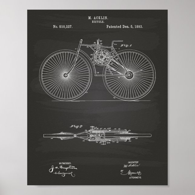 Bicycle 1893 Patent Art Chalkboard Poster (Front)