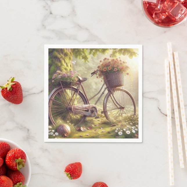 Bicycle among flowers custom party napkins 50 (Insitu)