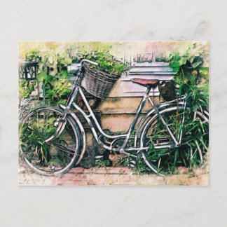 Bicycle and Basket in the Garden Postcard