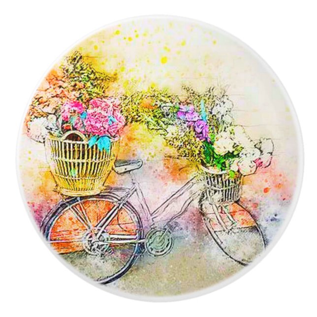 Bicycle and flowers  ceramic knob (Front)