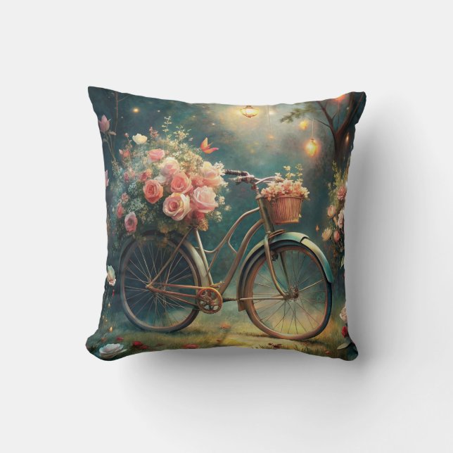 Bicycle and Flowers Cushion (Front)