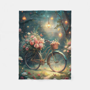 Bicycle and Flowers Fleece Blanket
