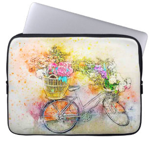 Bicycle and flowers laptop sleeve