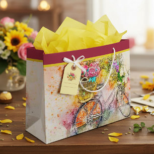 Bicycle and flowers  large gift bag