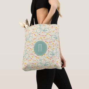 Bicycle and Flowers Monogram Tote Bag