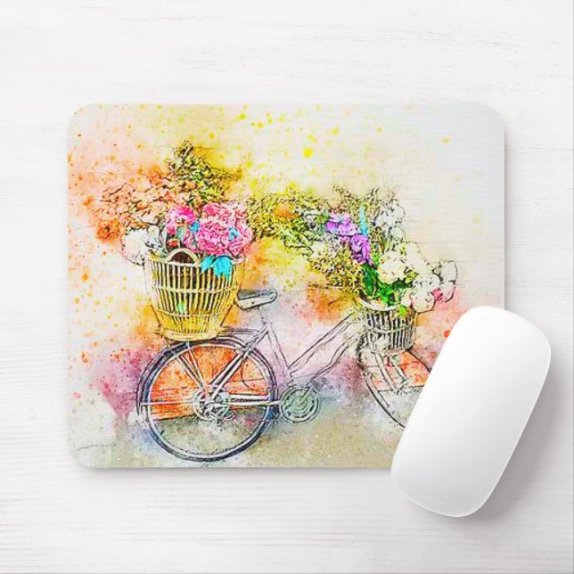 Bicycle and flowers  mouse pad (With Mouse)