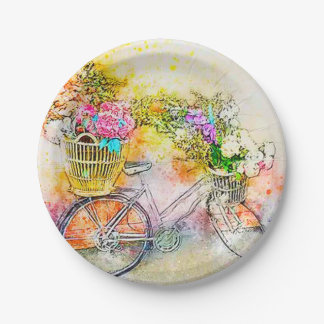 Bicycle and flowers  paper plate