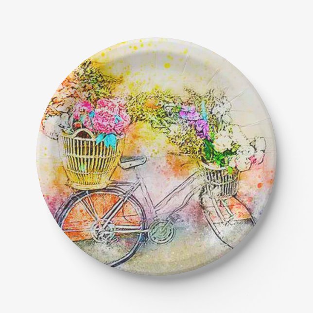 Bicycle and flowers  paper plate (Front)